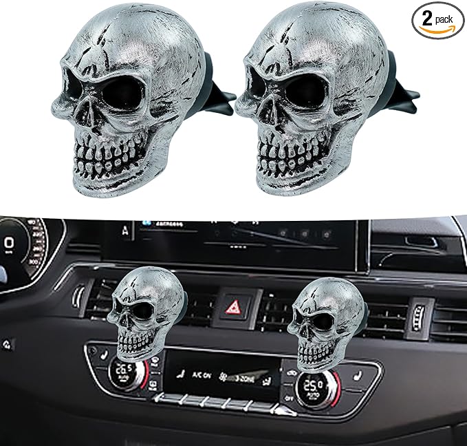 Skull Car Air Fresheners Cute Cool Funny Air Conditioning Vent Perfume Diffuser Decoration Interior Car Accessories 2 pcs