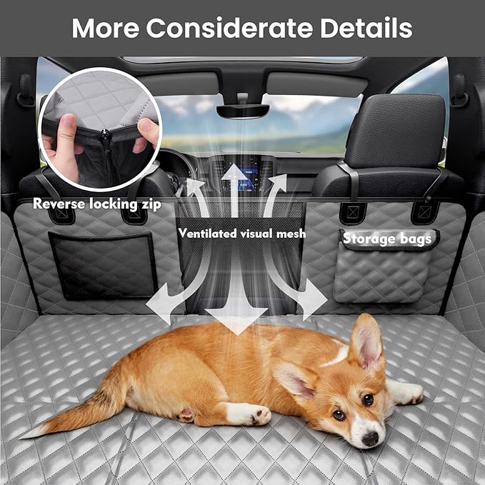 Back Seat Extender for Dogs 57 * 28.7 in, Upgraded Sofa Leather Dog Car Seat Cover for Back Seat, Foldable in the Car, Hard PVC Panels Bottom Support to 330 lbs, Full Coverage for Full Size Truck/SUV