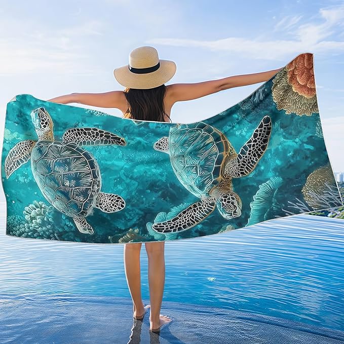 2 Pack Car Towel Seat Covers with Storage Bag, Multifunctional Towel for Gym Outdoor Sport, Picnic, Beach, Pet Dog Travel,Non-Slip Washable Car Seat Protector (Sea Turtles)