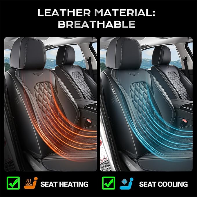 Coverado Front Seat Covers, Waterproof Nappa Leather Anti-Scratch Protectors, Universal Fit for Sedans, SUVs, Pickups, Car Accessories, Waterproof Seat Covers-Black