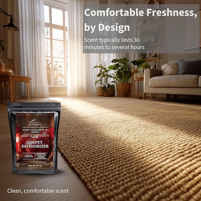 Lapew Cozy Cinnamon & Apple Carpet Deodorizer Powder - Pet Safe Freshener for Vacuuming | Scented Odor Eliminator for Home | 36 oz