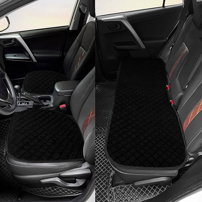 surpassme Comfortable Car Seat Covers Universal Back/Brench Seat Coves for Car Accessories with Storage Pockets, Padded Car Interior Covers for Automotive, SUV, Truck, and Van(Black)
