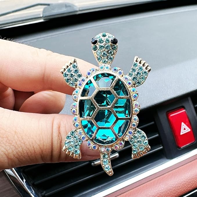 2pcs Cute Shiny Rhinestone Turtle Car Air Freshener Clip – Stylish Vent Fragrance Diffuser with Ocean Scent – Universal In-Car Decoration for Men & Women (Blue, Ocean)
