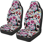 Sugar Skull Car Seat Covers Breathable Front Seat Covers Easy Installation Stretch Polyester Fabric Cover Protection Interior Accessories Universal Fit Most Cars,SUV, Trucks