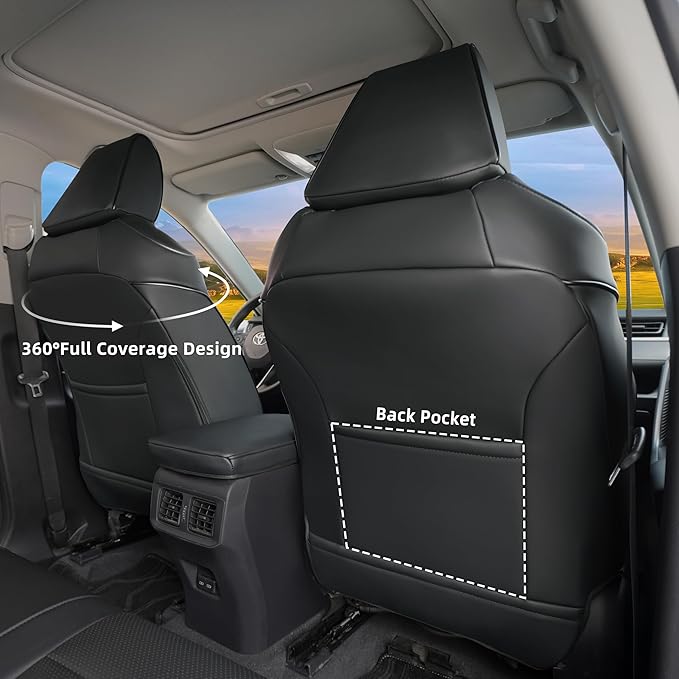 Lolcar Rav4 Hybrid Car Seat Covers Custom Fit for 2019 2020 2021 2022 2023 2024 2025 Toyota Rav4 Hybrid Model Only LE,XLE,XLE Premium,Limited,Woodland Edition, 5 Seats Full seat,Faux Leather(Black)
