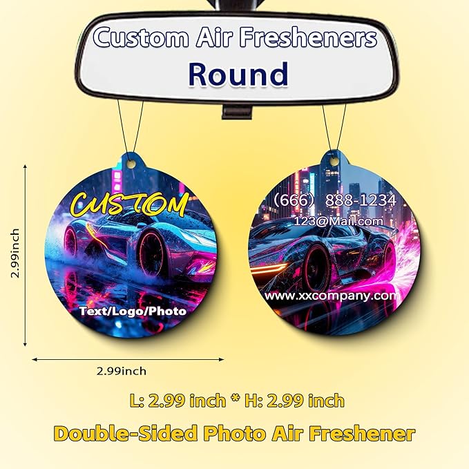 Custom Air Freshener with Picture, Personalized Car Air Freshener, Customized Double Sided Photo Air Fresheners, for Car, Wardrobe, Bathroom, Christmas Hanging Ornaments (Round)