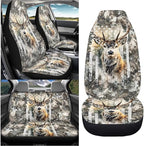 KEIAHUAN Car Seat Cover Full Set of 4 for Men Front Saddle Blanket Rear Split Bench Protection Cover Car Interior Accessories Decoration Fit Most Trucks, SUV or Vans American Flag Camo Deer Hunting