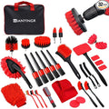 32Pcs Car Detailing Kit, Auto Detailing Brush Set and Drill Brush Attachments with Portable Handbag, Multi-Functional Vehicle Cleaning Tool for Wheels, Windshield