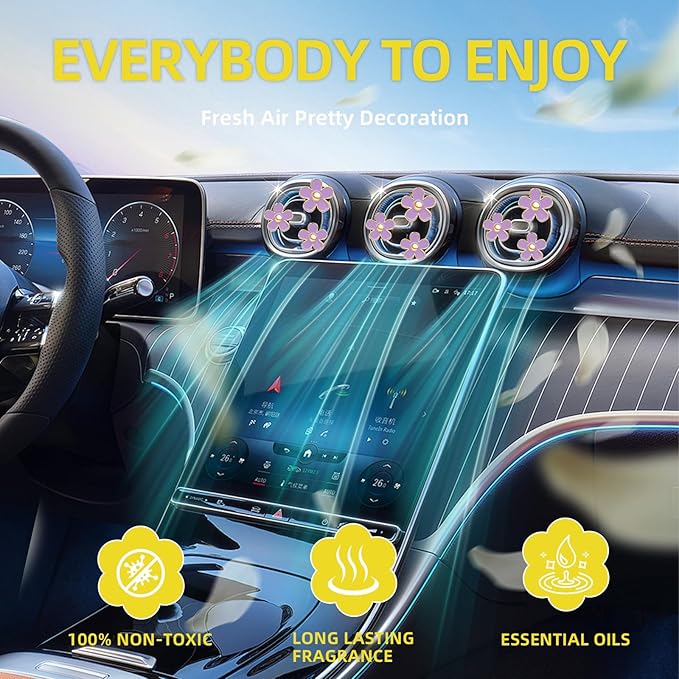 NBTEPEM 6 PCS Daisy Flower Air Vent Clip Car Decoration Accessories Air Conditioning Outlet Clip Car Air Freshener Clip Charm Car Interior Decor(3 cm, 3.3 cm, Purple)