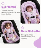 Infant Car Seat Insert with Removable Cushion for Baby Preemie Newborn Infant, Reversible carseat Insert Head Body Support Fits for Stroller, Baby Swing, Rocker, Bouncer, Bassinet - Purple