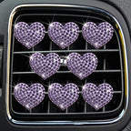 Bling Heart 8pcs Air Vent Clips, Crystal Heart Air Fresheners Vent Clips Rhinestone Diamond Car Decoration Cute Car Accessories for Women Girls (Purple)