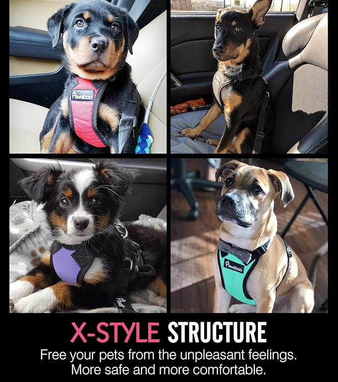 Pawaboo Breathable Dog Seat Belt Harness for Car, Adjustable Dog Safety Vest Harness with Vehicle Connector Strap, M, Black + Silver