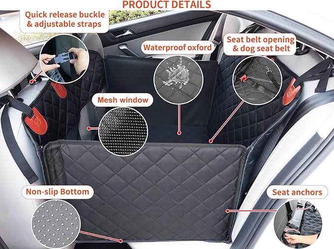 Paw Jamboree Large Dog Car Seat Cover for Back Seat Half Dog Hammock for Car for Large Dogs