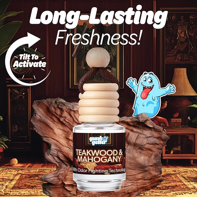 Hanging Air Freshener Car Diffusers - Long Lasting Scent, Odor Eliminator, Home Essentials, Fresh car fragrance diffuser - 3 Pack- Teakwood and Mahogany