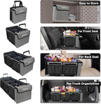 Collapsible Trunk Organizer with Insulated Leakproof Cooler Bag,Removable Lid,Adjustable Securing Straps,3 Compartments Trunk Organizer for SUV,Truck,Sedan(Light Grey)