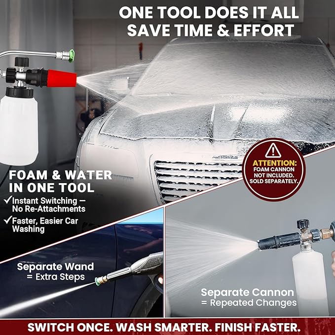ProDetail Dual Kit – Foam Cannon & Spray Nozzle Quick Switch Adapter, Stainless Steel Brass Pressure Washer Accessory for Car Wash, Auto Detailing, Patio, Driveway, RV, Boat Cleaning 4000PSI