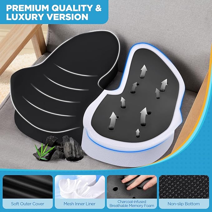 BEAUTRIP Seat Cushion & Lumbar Support Pillow for Office Chair, Car & Wheelchair - Ergonomic Coccyx Cushion for Tailbone, Sciatica & Back Pain Relief - Extra-Dense Charcoal Memory Foam Chair Cushions