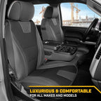 Cat® Edge Deluxe Faux Leather Car Seat Covers – Full Set (2 Front + 1 Rear Bench) – Semi-Custom Universal Fit, Two-Tone Black – Rugged Automotive Interior Covers for Cars, Trucks & SUVs