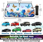 Butterfly Print Car Sunshade Umbrella Floral Windshield Sun Shade for Car Retractable Umbrella Sunshades for Front Window Butterflies Sun Shades Cover Visor Portector Block UV Rays
