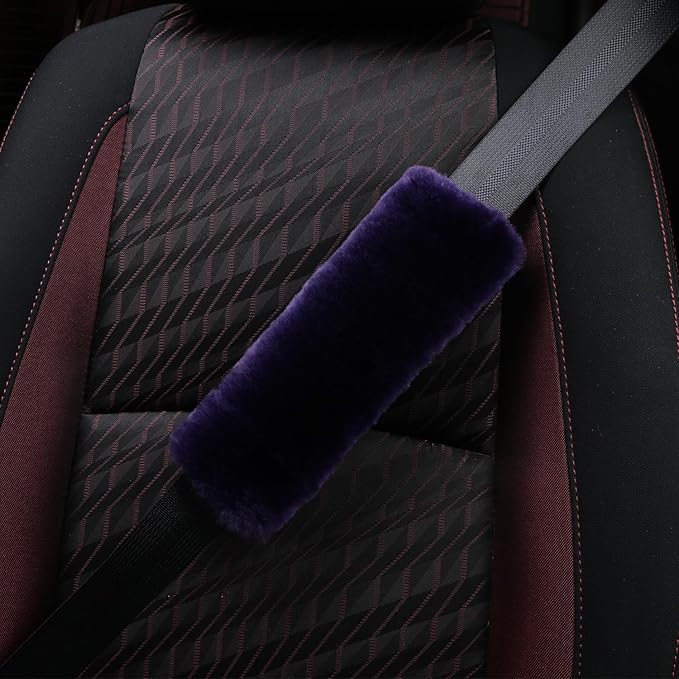 Soft & Cozy Australian Sheepskin Car Seat Belt Covers,2 Pack Fluffy Seatbelt Pads, Genunie Sheepskin Fur Shoulder Straps Cushions for Adults Kids Women and Men (DarkOrchid)