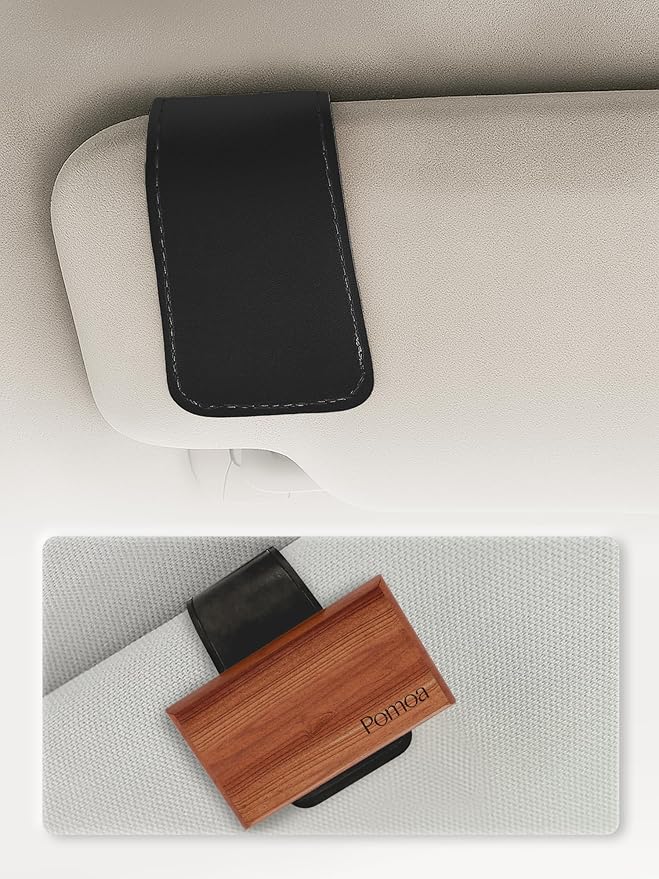 Patented Leather Car Air Freshener Visor Clip, Compatible with Drift Wood or Stone Car Freshener, Magnetic Design, Gentle on Sun Visors, Ideal for Modern & Electric Vehicles, Black (Clip Only)