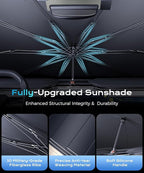 [2025 Upgrade]Coverado Sunshade for Car Windshield, UPF80+ Full-size Trucks/SUVs Windshield Sun Shade Blocks Heat & UV Rays, Thickened Vinyl Coating Keep Cool and Protect Interior, Foldable L 61”x34”
