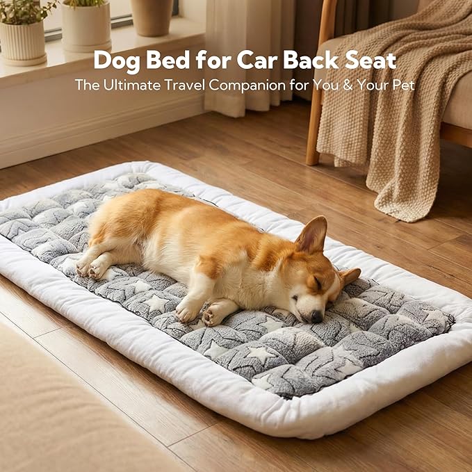 Soulbond Dog Bed for Car Back Seat Soft Plush Backseat Pet Bed Mat Non-Slip Travel Pet Mat, Fuzzy Plaid Dog Seat Cover, Fit for Backseat Extenders and Trucks SUVs (Star, 54" x 24.8")