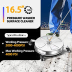 16" Pressure Washer Surface Cleaner with 4 Wheels - Stainless Steel Surface Cleaner for Pressure Washer Attachment for Concrete, Patio, Sidewalk, Deck, Driveways and Daily Washing - PWS 16