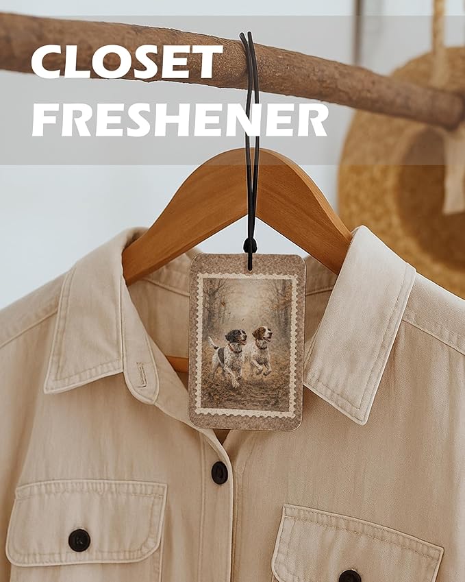 Vintage Rustic Wildlife Citrus Car Air Freshener 4 Pcs, Deer Duck Hunting Dogs Hanging Air Freshener for Cars Cabin Bathroom Books Decor, Lake House Accessories Gifts for Women Men
