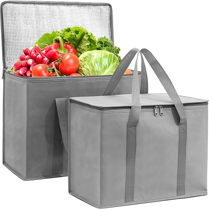 Carrywell (Not Made In China) Insulated Reusable Grocery Bags 2-Pack, Catering and Delivery Bag For Hot and Cold Food, Collapsible Thermal Tote For Doordash