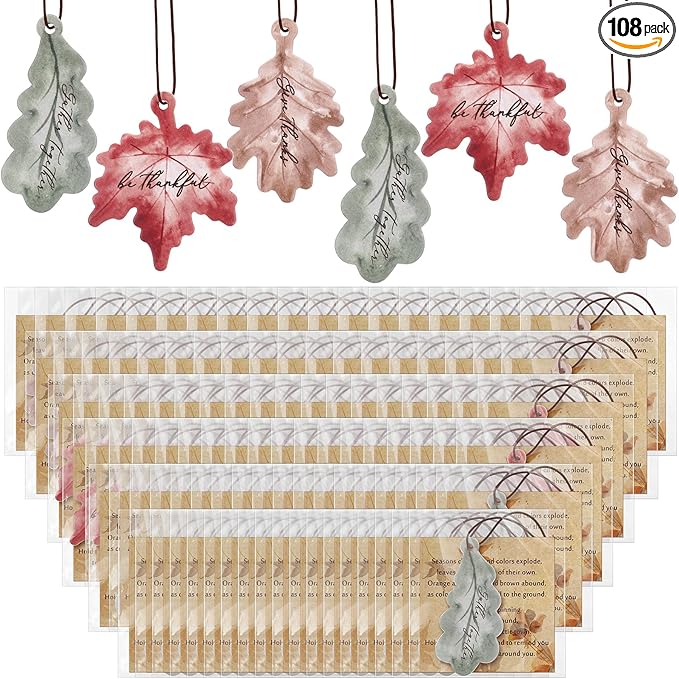 108 Sets Leaves Car Air Fresheners Bulk Maple Leaf Hanging Ornament Scented with Essential Oils Christmas Tree Decor for Men Women Coworkers Team Staff Office Car Party Supplies