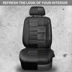 CAR PASS Leather Seat Covers Full Set Universal Water Resistant 3D Foam Back Support, Luxury Comfort Automotive 5 Seat Covers All Season Fit for SUV,Sedan,Van, Airbag Compatible Elegance(Pure Black)