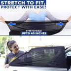 EcoNour Window Shades for Side Windows (Pack of 2) | Sun Shade for Car Heat and UV Protection | Adjustable Elastic Fabric Baby Car Shade | Rear Side Window Sun Shade Accessories (Large 40"x25")