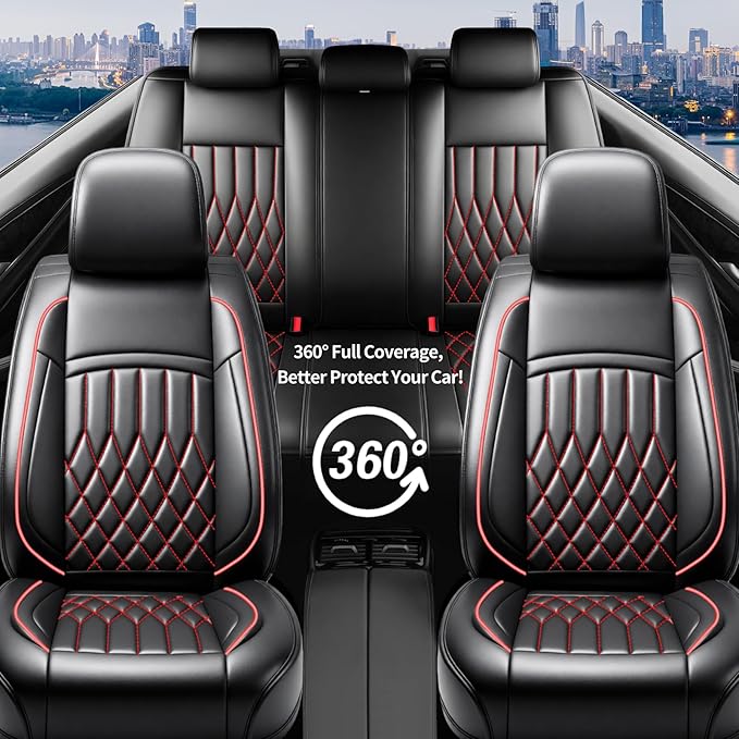 Fit RLX Car Seat Covers for Acura RLX 2013-2020 - Premium Leather, Waterproof, All-Weather, Airbag Compatible, Anti-Slip, Breathable, Easy Install, Seat Protectors, Full Set, Redline