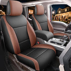 Red Rain F150 Leather Car Seat Covers Custom Fit for Ford F150 SuperCrew/CrewCab 2015-2025 XL XLT STX Pickup Truck Black and Brown Auto Seat Protector 5 Seater (F150-Black+Brown)