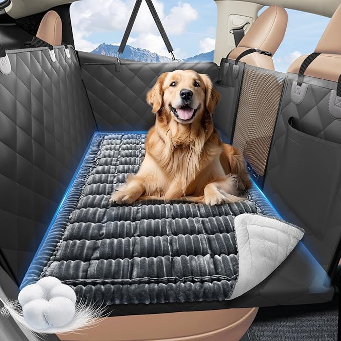 Backseat Dog Bed Non-Slip, Dog Bed for Car Back Seat Soft and Comfortable, Back Seat Pet Bed Mat for Travel, Pet Car Blanket for Backseat Extender and Seat Covers Grey (51”X 23.5”)
