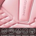 Coverado Seat Covers Full Set, Waterproof Nappa Leather Seat Covers for Cars, 5 Seats Universal Car Seat Protectors, Black and Pink Leather Car Seat Covers Car Seat Cushions Fit for Most Cars