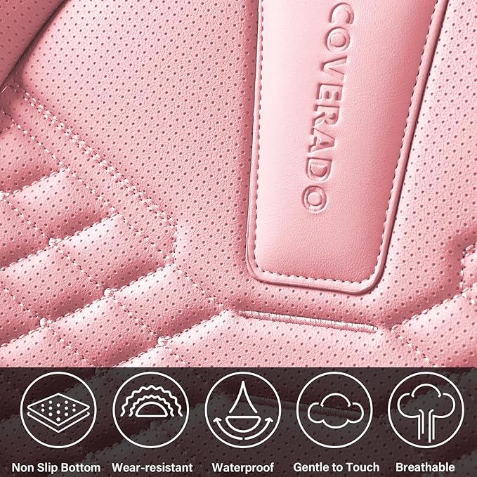 Coverado Car Seat Covers, Front Seat Cover, Waterproof Nappa Leather Seat Covers for Cars, 2 Pack Car Seat Protectors, Car Seat Cushion, Automotive Seat Covers Universal Fit for Most Cars (Black&Pink)