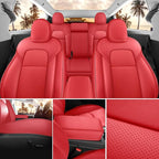 for Tesla Model Y Seat Covers 2020-2024 12pcs Waterproof Nappa Leather Seat Cover Fully Wrapped Customized for Tesla Model Y (TY-Red)