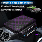 Center Console Cover for Jeep Wrangler JL 2018-2026 & Gladiator JT 2020-2026 1.2in Thickness Armrest Cover Leather Arm Rest Lid Protector Cushion Pad with Stroage Pockets Interior Accessories (Purple)