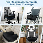5 STARS UNITED Seat Cushion - Memory Foam Chair Cushion for Tailbone Pain Relief - Ergonomic Support for Coccyx, Sciatica & Butt - Office, Desk & Gaming Chair, Car Seat, Wheelchair, Black Suede
