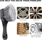Wheel & Tire Brush for Car Rim, Soft Bristle Cleaning Brush Releases Dirt Road Grime with Short Handle, Easy Scrubbing Detailing Wheel Cleaner for Truck SUV RV Motorcycle