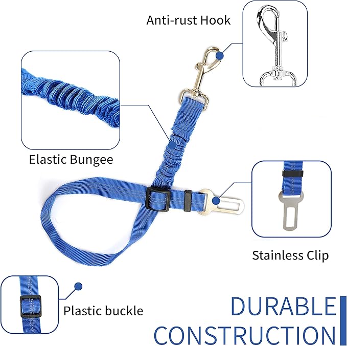 3 Colors Dog Safety Belt Pet Seat Belt Dog Car Harness Adjustable 360° zinc Alloy Buckle with Elastic,High Strength,Wear-Resistant and Durable,Easy to Install,Easy to Wash(Grey)