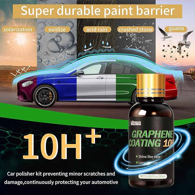 10H Ceramic Coating for Cars, Advanced Graphene Ceramic Coating for Auto Car Detailing, Auto Paint Correction Gloss Hydrophobicty Scratch Resistant,30ML(2-Pack)