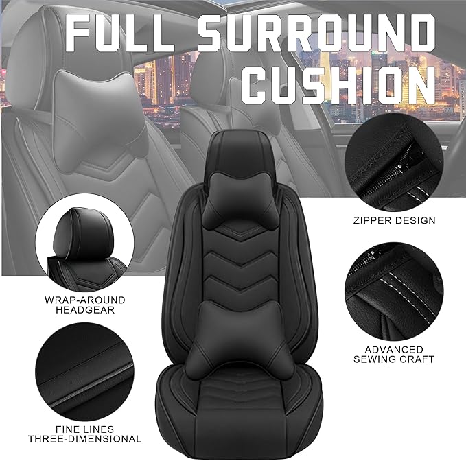 CTDS Car Seat Covers for Toyota RAV4 2000-2026, Stylish Sport Seat Cover, Premium Nappa Leather Car Seat Cover. Automobile Seat Covers Sets.(Luxury 2 Seats/Pure Black)