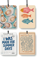 Coastal Beach Car Air Freshener 4 Pcs, Trendy Beachy Oyster Fish Seashell Guest Check Hanging Air Freshener for Cars Closet Drawer Books, Beach Car Accessories Mirror Decor for Women
