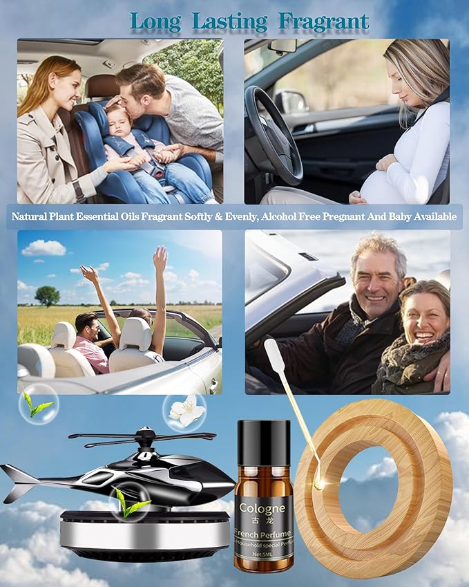 [ Military-Grade Fighter] Car Air Freshener, Alloy Solar Rotating Car Essential Oil Diffuser with Cologne Natural Plant Essential Oil, Car Aromatherapy Dashboard Decorations