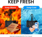 NZ home Insulated Bags for Food Delivery (Large) Grocery Shopping Cooler Bag, Pizza Delivery, Hot & Cold Catering Tote, Reusable, Foldable & Heavy Duty (2 Pack, Black)