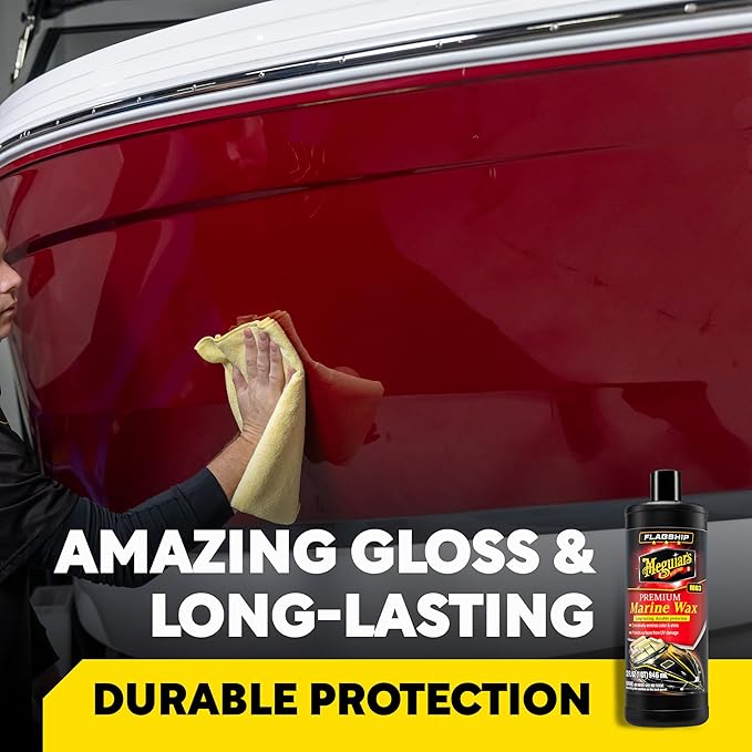 Meguiar’s Flagship Premium Marine Wax, M6332, Easy-to-Use Boat Polish and Wax that Removes Swirls, Scratches, and Oxidation While Adding Long-Lasting Protection, Gifts for Car Lovers, 32 Oz