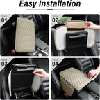 Amiss Car Center Console Cover, Leather Car Armrest Cushion with 2 Storage Pockets, Universal Waterproof Cushion Pad, Non-Slip Car Interior Accessories, Fits Most Sedans SUVs Trucks (Light Beige)